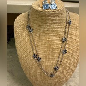 Blue Floral Long Necklace and matching earrings